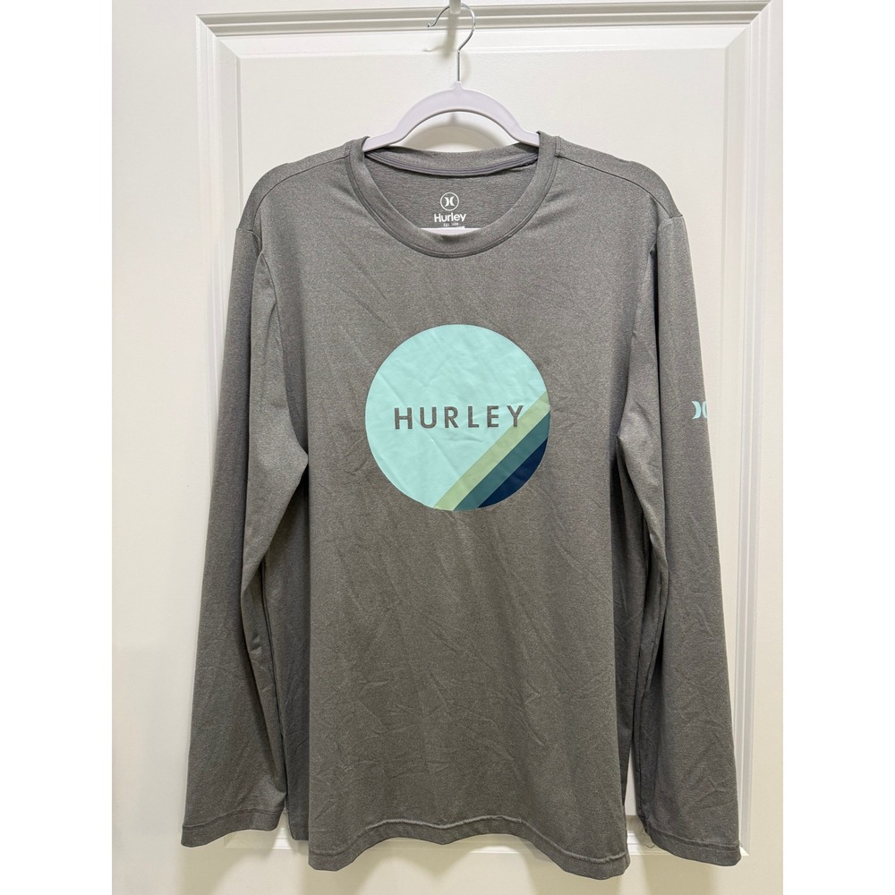Hurley Mens Long Sleeve Graphic Tee Heather Gray Performance Shirt Size M